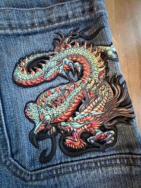 JNCO Jeans Youth Size 8 Blue Denim Dragon Patch Skater Jeans